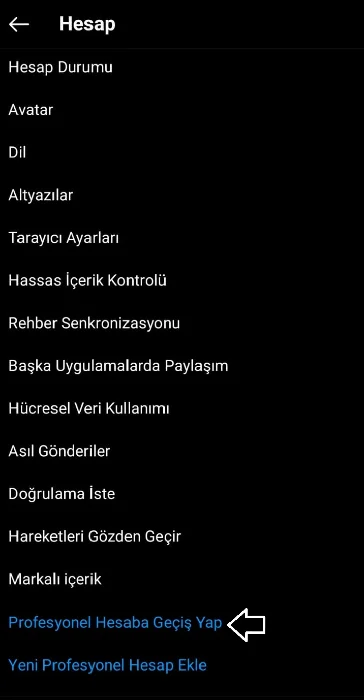 Profesyonel hesaptan kişisel hesaba geçiş